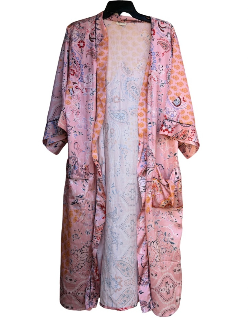 Cost Plus World Market Pink Paisley Satin Kimono Robe
